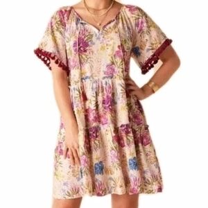 Matilda Jane Enchanted Garden Aloha Fringed Tiered Dress Tropical Palms Small